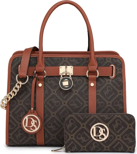Miniatura 37 de Dasein Bolsos de mano de dos tonos para mujer, bolsos de hombro de cuero vegano, bolsa grande con cartera a juego