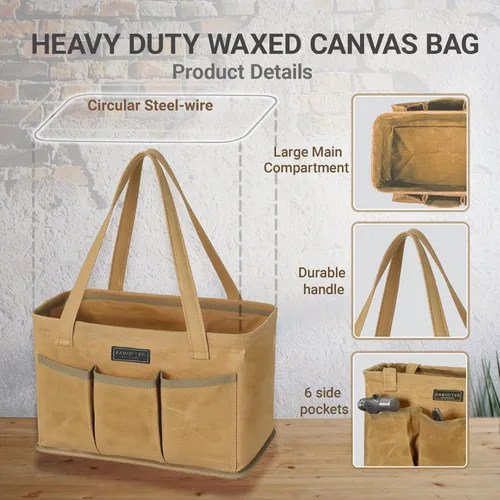 Miniatura 3 de Bolsa de herramientas de lona encerada duradera de 16 onzas con marco de metal, bolsa de almacenamiento de herramientas tipo tote grande plegable
