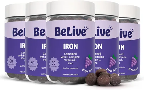 Miniatura 12 de BeLive Gomitas de hierro, suplemento multivitamínico de hierro con vitamina C, A, B y zinc, apoya el oxígeno en sangre, suplementos veganos