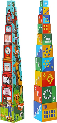 Miniatura 9 de Bloques de clasificación y apilamiento de animales - Juguete educativo de ABC y números para bebés y niños pequeños - Torre de aprendizaje