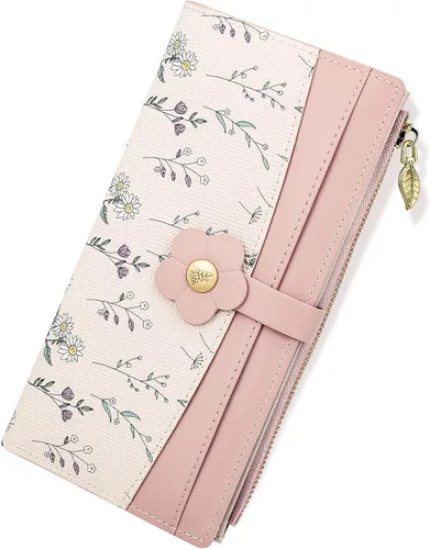 Miniatura 13 de Farcauo Billetera para mujer, billetera delgada para mujer, linda cartera delgada Kawaii con flores para mujer, tarjetero para mujer, Cartera