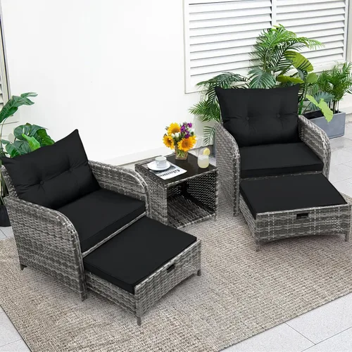Miniatura 10 de Silla de Patio con Otomanas y Mesa, Juego de Muebles de Patio al Aire Libre de Ratán de Mimbre PE de 5 Piezas, Diseño que Ahorra Espacio Sillas