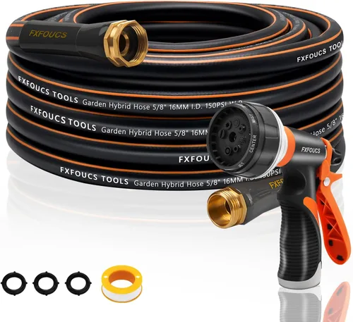 Miniatura 16 de Manguera de jardín resistente, manguera híbrida flexible y ligera de 5/8 pulgadas con presión de estallido de 600 PSI, mango giratorio y accesorios