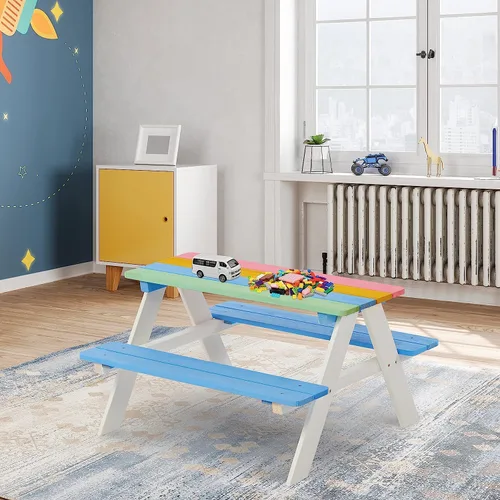 Miniatura 2 de BTExpert Mesa de picnic para niños, juego de banco de silla sensorial de actividades para niños de madera para niños - madera Multi