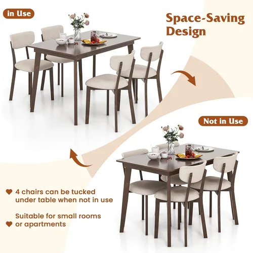 Miniatura 6 de GOFLAME Juego de Mesa de Comedor de 5 Piezas para 4, Mesa de Cocina Estilo Granja y 4 Sillas Tapizadas con Marco de Madera de Caucho, Asiento