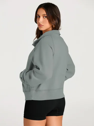Miniatura 5 de AUTOMET Sudaderas con media cremallera para mujer, sudadera corta de vellón con cremallera de un cuarto, sudaderas con capucha para el otoño, a