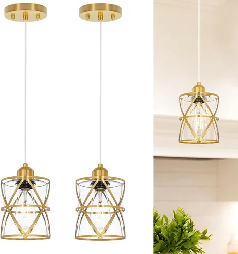 Miniatura 13 de DSMJFU - Paquete de 2 luces colgantes negras, iluminación colgante ajustable de vidrio transparente moderno para cocina, isla, dormitorio, baño