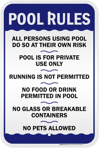 Miniatura 16 de Letrero de reglas de la piscina, «Swim at Your Own Risk, This is a Private Pool, No Food No Runing, No Glass, No Pets – Cartel de piscina, 10 x 14