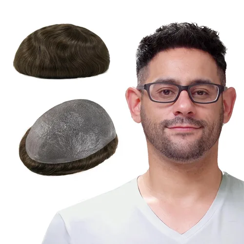 Miniatura 14 de Lordhair Toupee para hombres con cabello humano 100% europeo 8x10 pulgadas para hombres 0.001 in sistema de cabello de piel ultra fina para todos