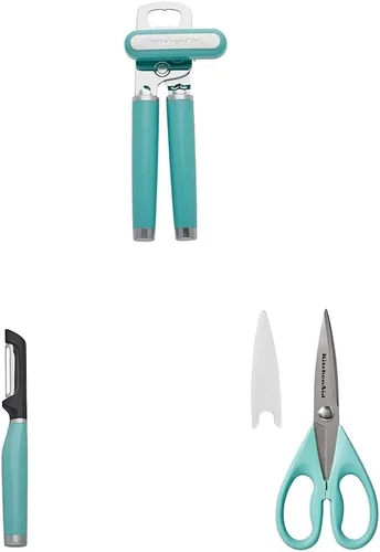KitchenAid Abrebotellas Classic Multifunción, 8.34 pulgadas, Aqua Sky & KitchenAid KE112OHAQA Classic Euro Peeler & KitchenAid Tijeras multiusos con