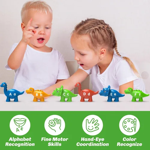 Miniatura 6 de 26 piezas de juguetes de aprendizaje del alfabeto de dinosaurios para niños de 3 a 5 años, juego de emparejamiento ABC de doble cara con mayúsculas