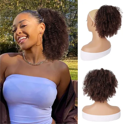 Miniatura 14 de Peluca rizada con flequillo corto afro para mujeres negras, G&T Wig, rizos esponjosos, flequillo clip-in (1B, flequillo simple)