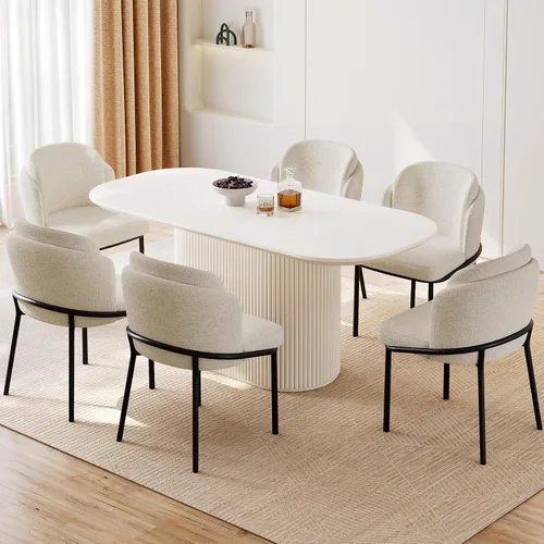 Miniatura 40 de Mesa de comedor ovalada de 63 pulgadas para 2-6 personas, mesa de cocina negra moderna, mesa de comedor rectangular de lujo, mesa de comedor