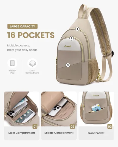 Miniatura 3 de LOVEVOOK - Mochila tipo bandolera para mujeres, convertible a bandolera cruzada, pequeño bolso para pañales, mochila resistente al agua