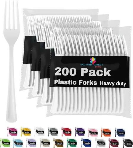 Miniatura 23 de Party Solids Tenedores de plástico rosa, 200 piezas, tenedores rosa, utensilios desechables, juego de cubiertos de plástico resistente