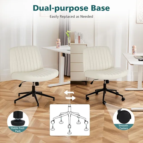 Miniatura 7 de OLIXIS Silla Criss Cross con Ruedas Silla de Escritorio de Oficina y Tocador con Patas Cruzadas Anchas Silla de Tela Cómoda Sin Brazos Ajustable