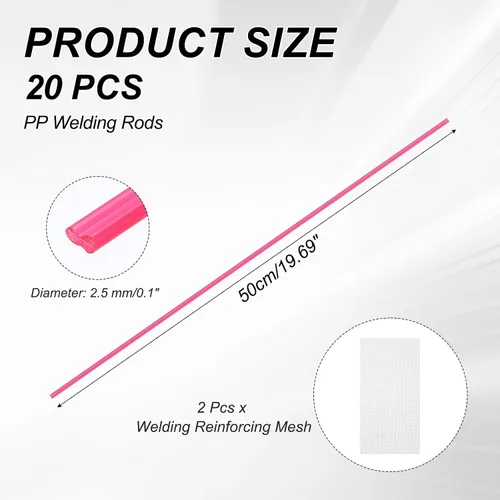 Miniatura 2 de MECCANIXITY 20 varillas de soldadura de plástico, tiras de reparación de soldadura PP de 20 pulgadas con malla de refuerzo para parachoques de Rojo