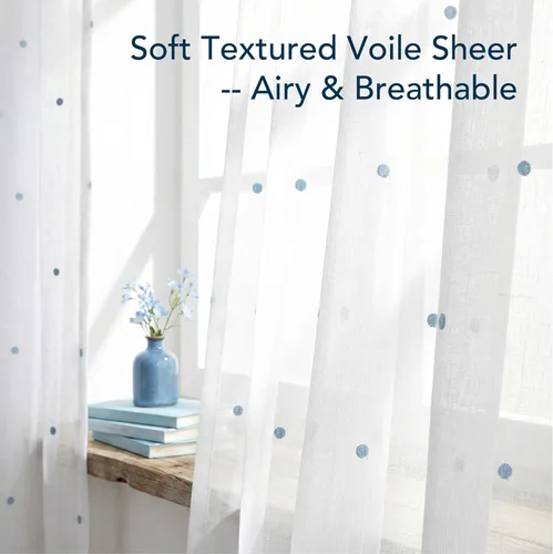 Miniatura 6 de Deconovo Cortinas traslúcidas blancas bordadas para dormitorio, con ojales en la parte superior, juego de 2, 52 pulgadas de ancho x 84 pulgadas