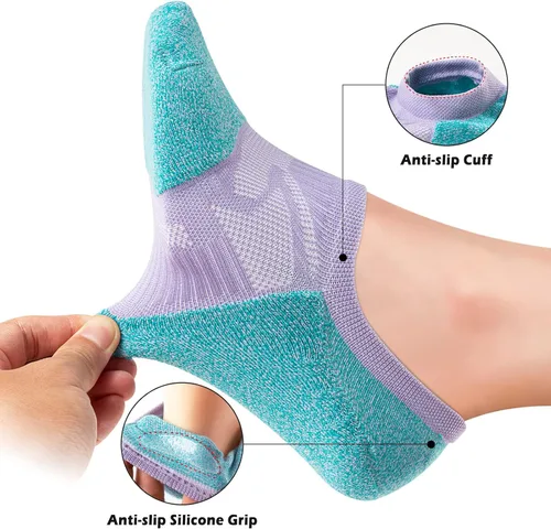 Miniatura 4 de WISVOOO No Show Socks Women Low Cut Cushioned Athletic Ankle Running Compression Socks 5 Pairs