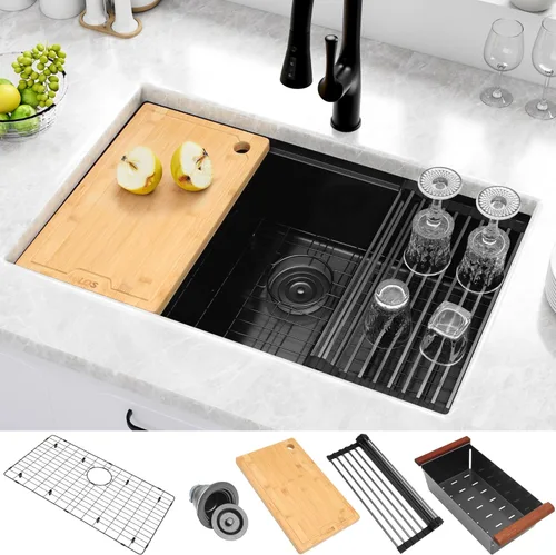 Miniatura 21 de LQS Fregadero pequeño de barra dorada para montaje inferior, fregadero de barra húmeda de PVD dorado y fregadero de cocina RV de 15 x 17 pulgadas