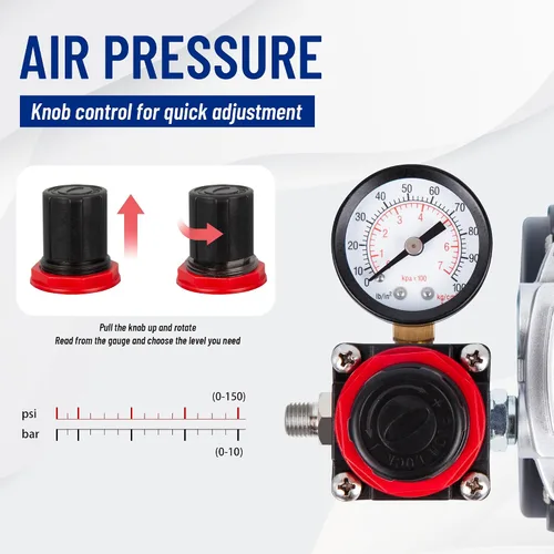 Miniatura 3 de Timbertech Compresor de aerógrafo, mini compresor AS186 sin aceite de un solo pistón de alto rendimiento con tanque de 3L, regulador, trampa