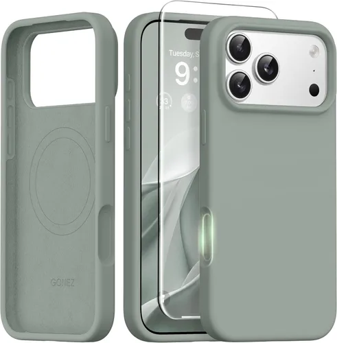 Miniatura 132 de GONEZ Funda de silicona para iPhone 14 Pro Max, compatible con MagSafe, con protector de pantalla + protector de lente de cámara, silicona líquida a