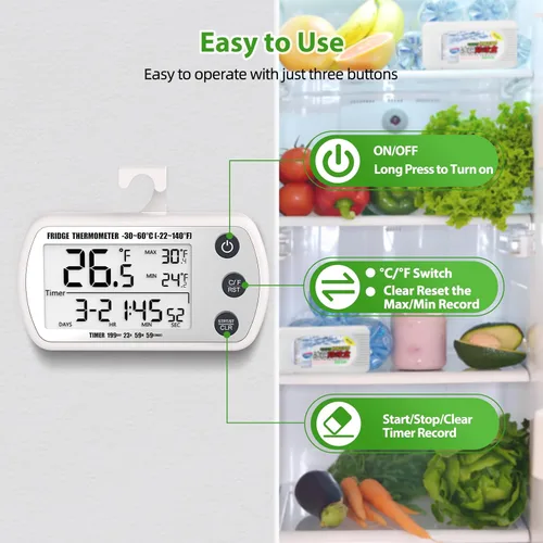 Miniatura 4 de Termómetro digital para refrigerador, paquete de 2, termómetro impermeable para refrigerador, termómetro congelador de pantalla grande de 2.25 Blanco