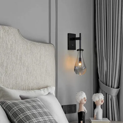 Miniatura 5 de HuisMier Apliques de Pared Negros, Apliques de Gota de Lluvia Iluminación de Pared con Botón Interruptor de Encendido/Apagado, Luminarias Modernas