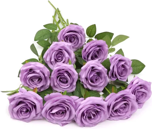 Miniatura 53 de LVEFIT 12 rosas artificiales de seda de color naranja quemado, ramo de rosas de seda de tallo largo para bodas, despedidas de soltera, fiestas