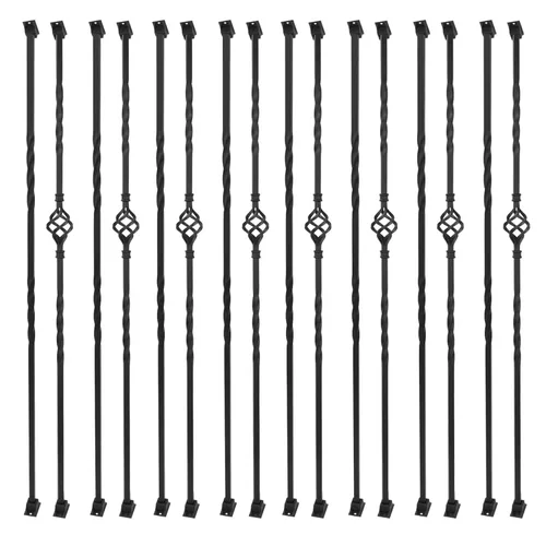 Miniatura 10 de Sidasu Paquete de 10 balaustres de hierro para escaleras, ejes de escalera, cesta individual hueca con doble torsión, balaustres cuadrados de metal