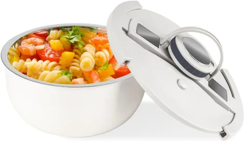 Miniatura 6 de Tazón de servir aislado de acero inoxidable de doble pared con tapa a prueba de fugas - Plato de cacerola aislado - Mantiene la comida caliente