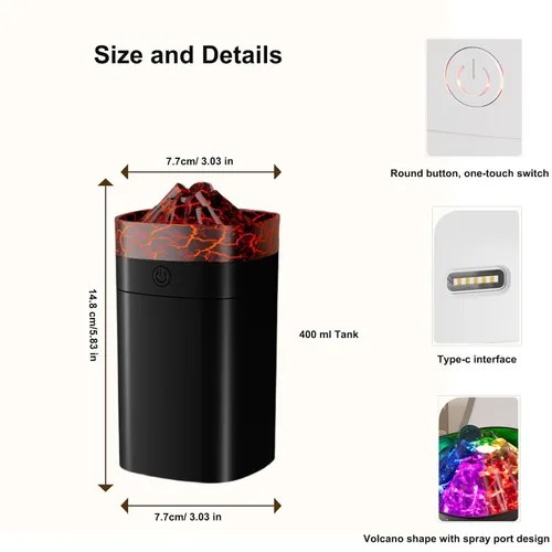 Miniatura 7 de FULLBELL Humidificador de niebla fría, 13.5 fl oz, 10-20 horas de tiempo de funcionamiento, 7 luces de color, 2 modos, 24 db silencioso, negro