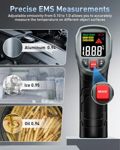 Miniatura 3 de Eventek Pistola de termómetro infrarrojo, [3 en 1] -58°F ~ 1112°F (-58.0 °F ~ 1,112.0 °F) pistola de temperatura láser digital para cocinar, horno