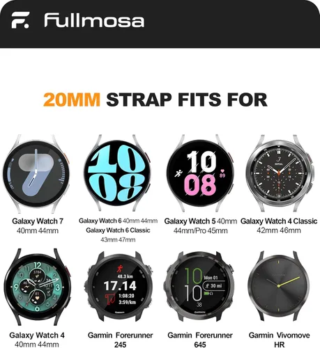Miniatura 6 de Fullmosa 22mm 20mm 24mm Bandas de silicona para relojes sin huecos compatibles con Samsung Galaxy Watch 7 6 5 4 3, Galaxy Watch 46mm 42mm, Garmin
