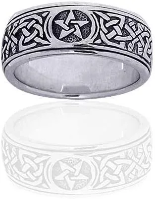Miniatura 2 de Anillo giratorio de plata esterlina con nudo celta y pentáculo (tallas 4,5,6,7,8,9,10,11,12,13,14,15)