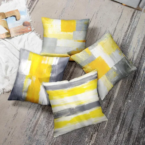 Miniatura 5 de Britimes - Juego de 4 fundas de almohada decorativas para cama, sofá, sofá, fundas de almohada, 18 x 18 in, 4 unidades Pintura abstracta amarilla