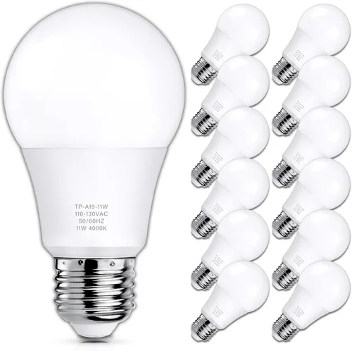 Miniatura 11 de MAXvolador Paquete de 12 bombillas LED A19, bombilla LED equivalente a 100 W, luz blanca diurna de 5000 K, 1100 lúmenes, base media E26, CRI 85+,