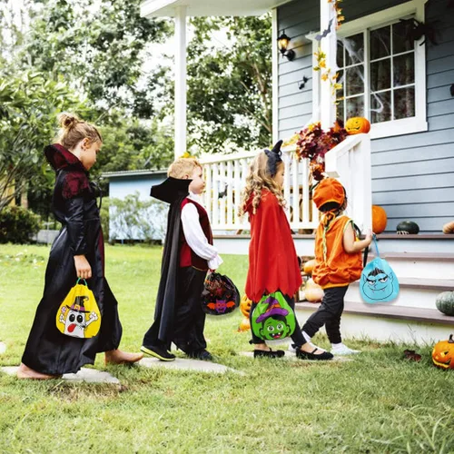 Miniatura 7 de CCINEE 24 bolsas de golosinas con cordón, 12 estilos de bolsas de golosinas de Halloween para niños, suministros de fiesta de truco o trato