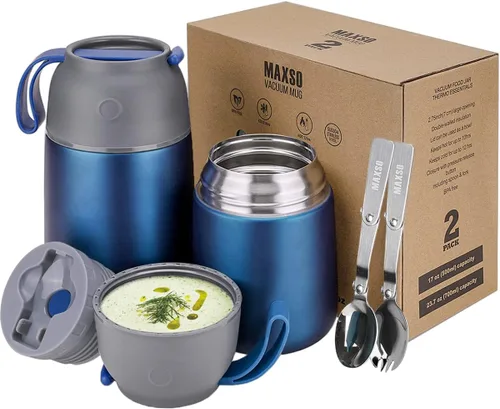 Miniatura 9 de MAXSO Paquete de 2 termos de sopa para alimentos fríos y calientes para niños y adultos, frascos de alimentos aislados al vacío, recipientes