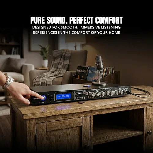 Miniatura 6 de MUSYSIC MU-PRE2H Procesador de sonido de audio profesional Pre-Amp Bluetooth, USB/SD, MP3/Aux, radio FM, modo de grabación Pantalla LCD digital