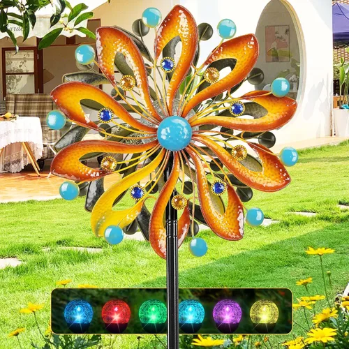 MLKNK Molinillos de viento para patio y jardín, esculturas de viento y molinillos de 75 pulgadas, arte cinético de jardín con luz de bola de vidrio