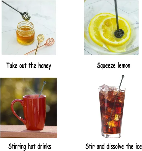 Miniatura 6 de BURLIHOME - Palitos de café especiales, cucharas especiales de acero inoxidable, cuchara mezcladora esférica, palitos sólidos/huecos para Negro