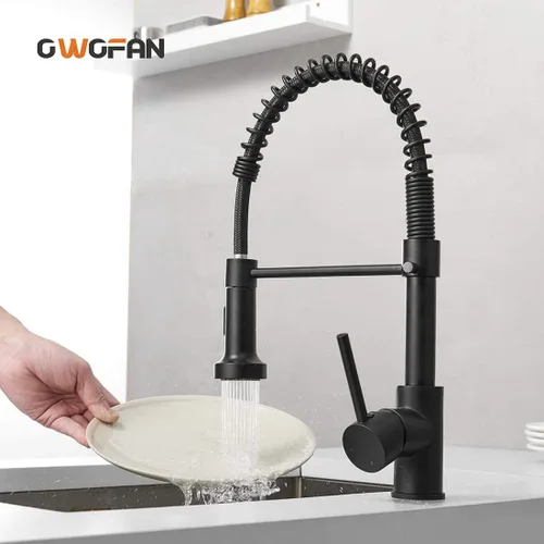 Miniatura 8 de Grifos de cocina con rociador de latón sólido con níquel de cepillado industrial, de una sola manija, grifo para granja, campamento, lavandería.