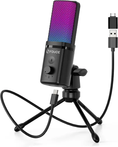 Miniatura 8 de FDUCE Micrófono USB para juegos RGB, micrófono condensador con silencio, ganancia, monitoreo, brazo de boom para transmisión, podcast, Twitch