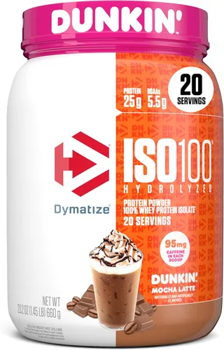 Miniatura 22 de Dymatize x Dunkin' Glazed Donut ISO100 Proteína de suero en polvo, 0.88 oz de proteína, 0.19 oz de BCAA, 120 Cal., Sin gluten, 0.04 oz de grasa