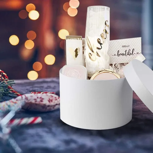 Miniatura 2 de Briful Cajas de regalo redondas con tapas, juego de 4 cajas de regalo blancas de varios tamaños, cajas de regalo para regalos de cumpleaños, dama