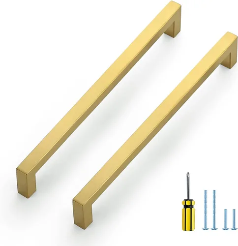 Miniatura 12 de Ravinte Paquete de 5 tiradores dorados de latón brusehed de 3 pulgadas para gabinetes de cocina, herrajes de cocina cuadrados dorados para gabinete