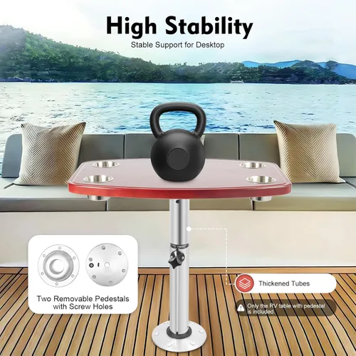 Miniatura 6 de Mesa de barco marino para caravana, mesa extraíble para caravana, mesa de bloqueo de rosca marina, base de pedestal de roble barnizado, 4 portavasos