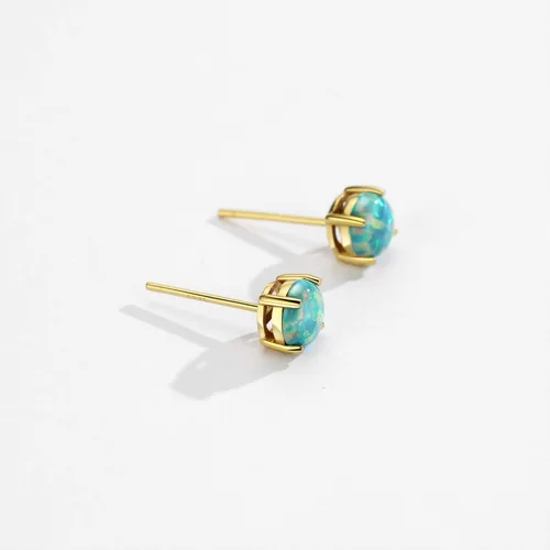 Miniatura 6 de Michooyel Aretes de plata de ley con ópalo para mujer, chapados en oro de 18 quilates, 0.197 in, ópalo solitario, 4 puntas, aretes simples para mujer