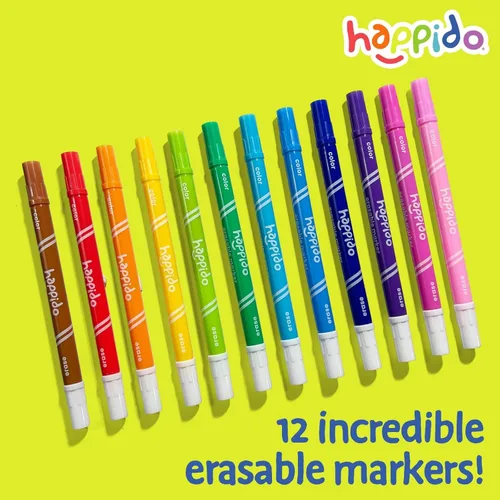 Miniatura 4 de International Arrivals Juego de marcadores borrables de doble cara para niños Happido, juego de 12 marcadores no tóxicos con punta de cincel, gran